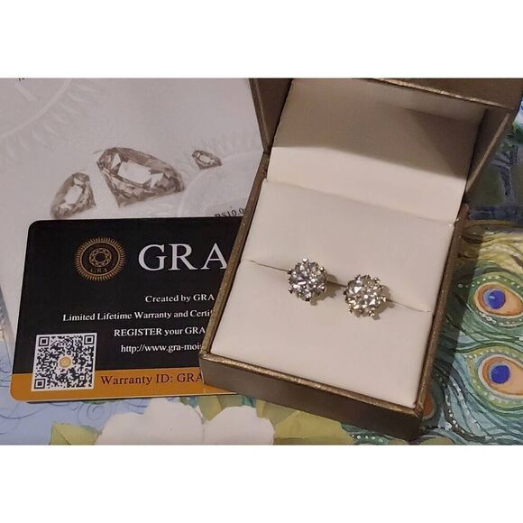 CERTIFIED Genuine Moissanite Diamond 4 Ct. Heart Prong Stud Earrings~18K/.925SS - Picture 1 of 11